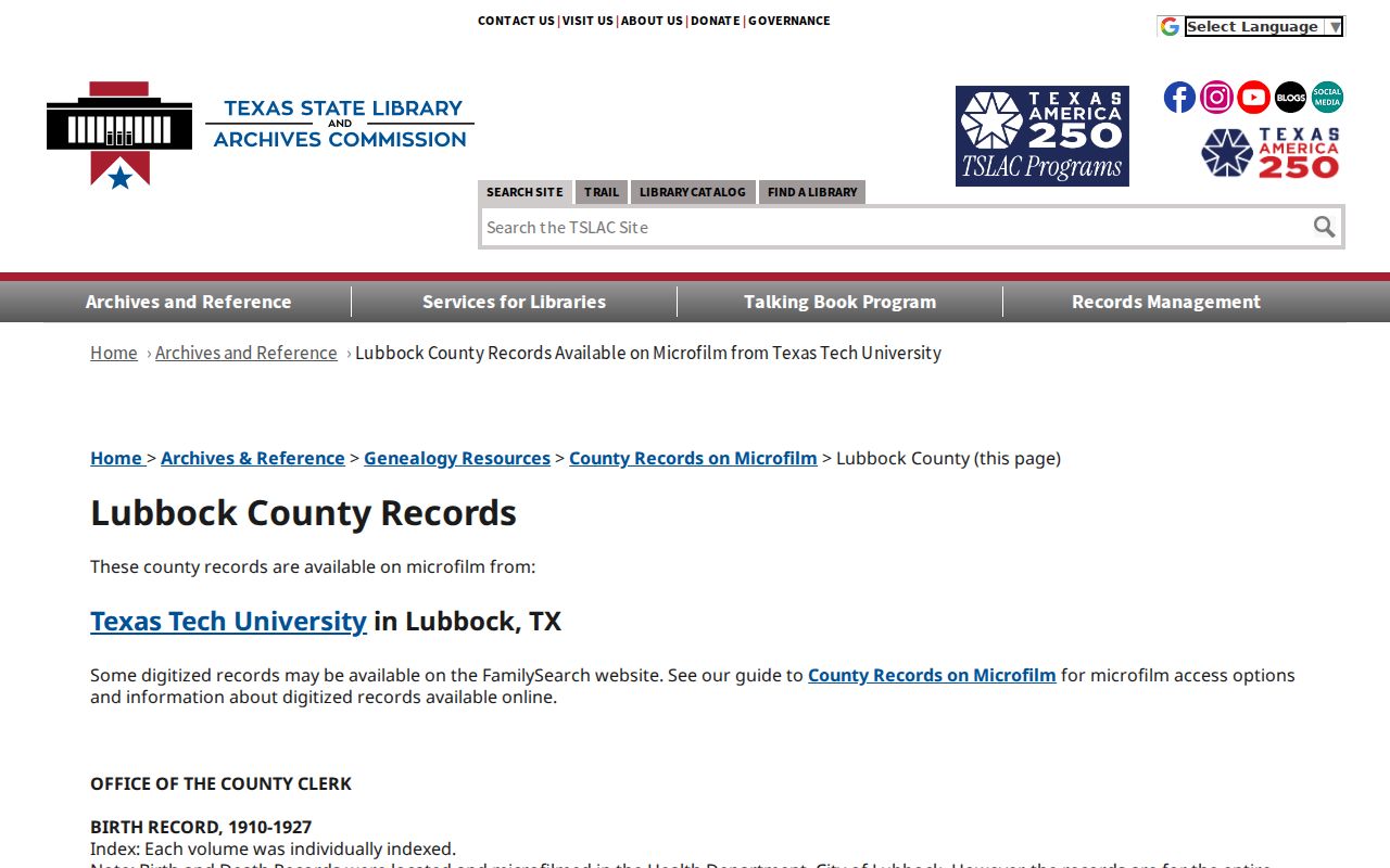 Lubbock County city directory Texas State Library microfilm guide