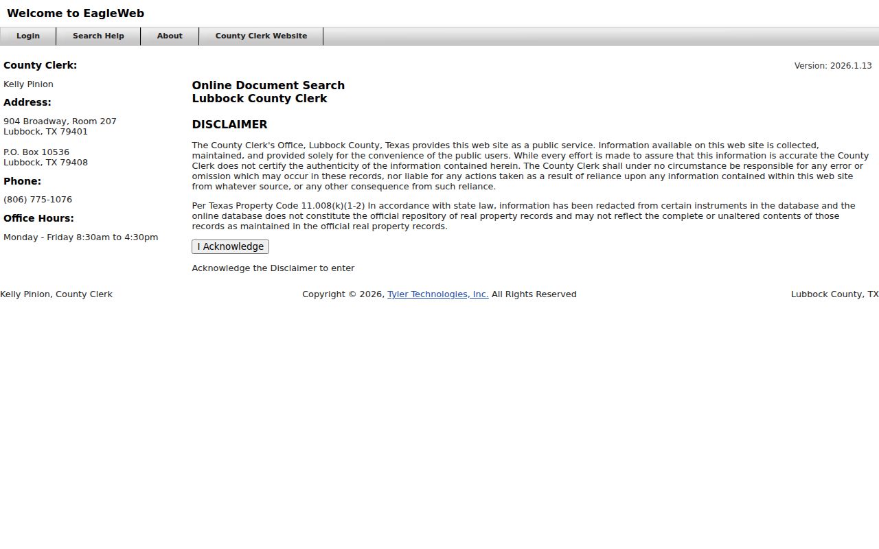 Lubbock County residents directory EagleWeb recorder portal