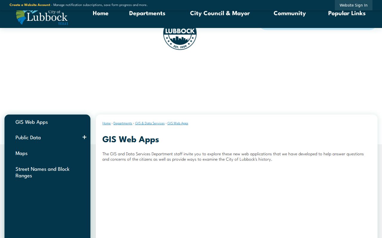 Lubbock County neighbors City GIS web apps directory