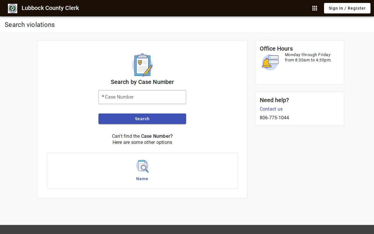 Lubbock County resident lookup county court and violations search