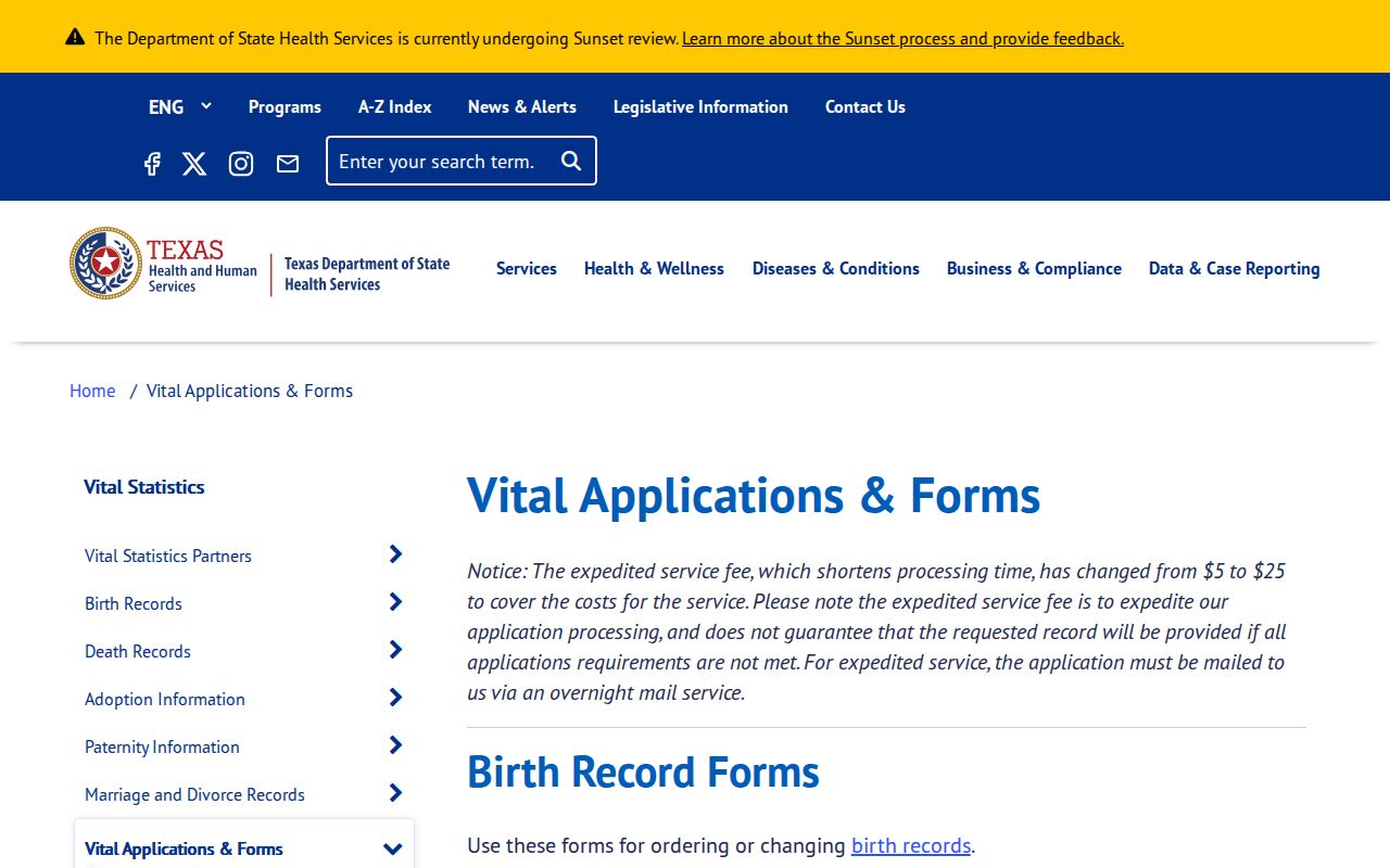 Lubbock County resident lookup Texas vital records application forms