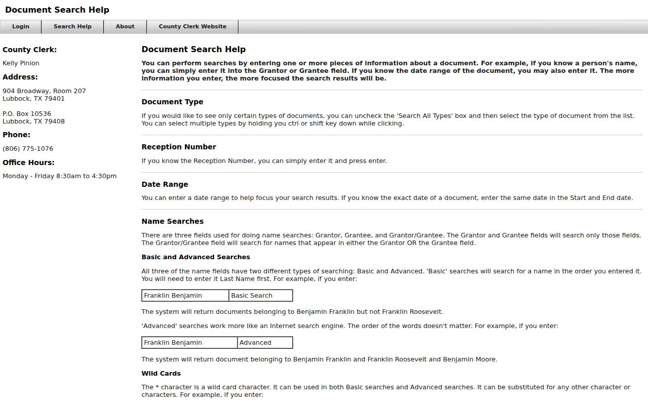 Lubbock County street directory EagleWeb recording search help